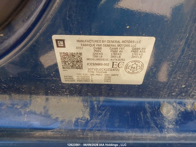 12623561 :رقم المزاد ، 1GTV2LECXJZ114721 vin ، 2018 Gmc Sierra 1500 مزاد بيع