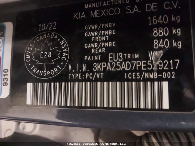 12623569 :رقم المزاد ، 3KPA25AD7PE529217 vin ، 2023 Kia Rio S مزاد بيع
