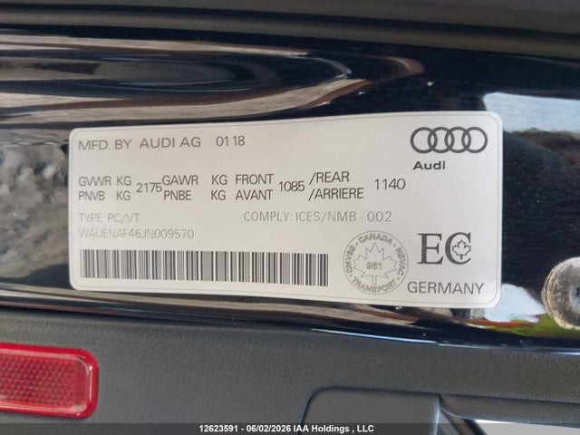 Продажа на аукционе авто 2018 Audi A4 Premium Plus, vin: WAUENAF46JN009570, номер лота: 12623591