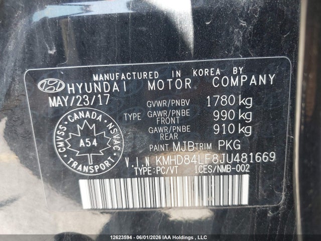 2018 Hyundai Elantra Gls მანქანა იყიდება აუქციონზე, vin: KMHD84LF8JU481669, აუქციონის ნომერი: 12623594