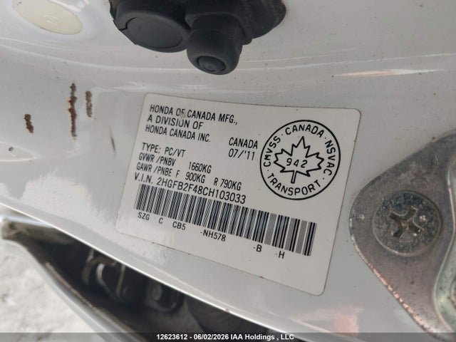 Продаж на аукціоні авто 2012 Honda Civic Lx, vin: 2HGFB2F48CH103033, номер лоту: 12623612