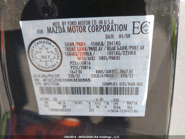 Aukcja sprzedaży 2008 Mazda Tribute Gs V6/gx V6, vin: 4F2CZ06108KM30565, numer aukcji: 12623614