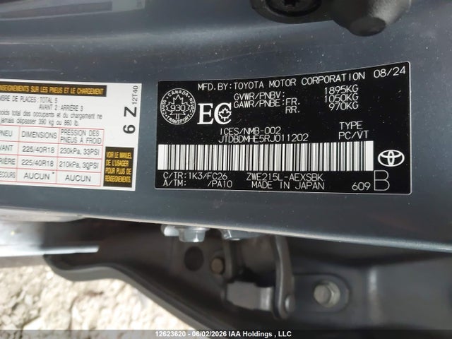 Продажа на аукционе авто 2024 Toyota Corolla Le/se/night Shade, vin: JTDBDMHE5RJ011202, номер лота: 12623620