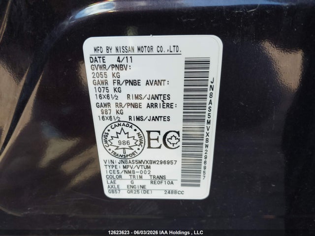 Aukcja sprzedaży 2011 Nissan Rogue S, vin: JN8AS5MVXBW296957, numer aukcji: 12623623