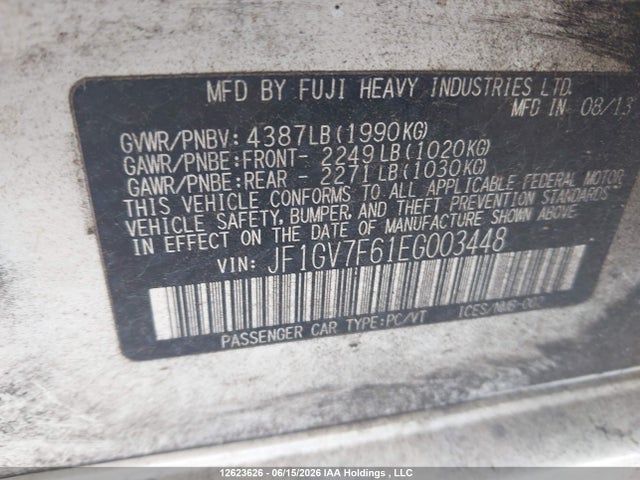 Продажа на аукционе авто 2014 Subaru Impreza Wrx, vin: JF1GV7F61EG003448, номер лота: 12623626
