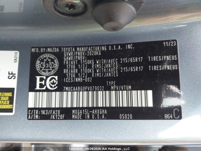 12623633 :رقم المزاد ، 7MUCAABG0PV079032 vin ، 2023 Toyota Corolla Cross Le مزاد بيع