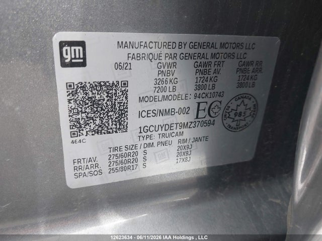 Продаж на аукціоні авто 2021 Chevrolet Silverado 1500 Lt, vin: 1GCUYDET9MZ370594, номер лоту: 12623634