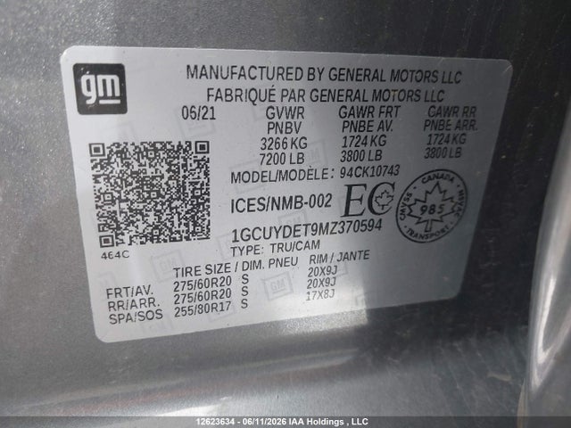 Продаж на аукціоні авто 2021 Chevrolet Silverado 1500 Lt, vin: 1GCUYDET9MZ370594, номер лоту: 12623634