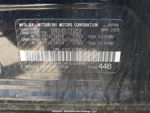 Продаж на аукціоні авто 2020 Mitsubishi Rvr, vin: JA4AJ3AUXLU605980, номер лоту: 12623639
