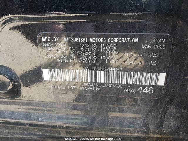 Продаж на аукціоні авто 2020 Mitsubishi Rvr, vin: JA4AJ3AUXLU605980, номер лоту: 12623639