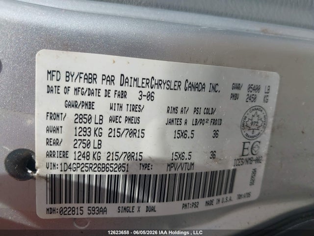 12623658 :رقم المزاد ، 1D4GP25R26B652051 vin ، 2006 Dodge Caravan Se مزاد بيع