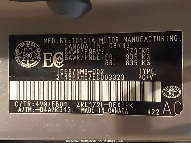 2T1BPRHE7EC003323 Toyota Corolla Eco/eco Plus/eco Premium