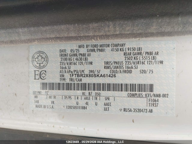 Продаж на аукціоні авто 2025 Ford Transit T-250, vin: 1FTBR2X80SKA61426, номер лоту: 12623669