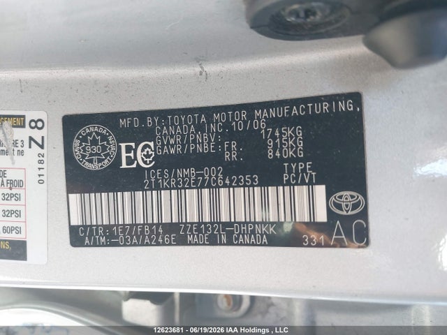 2007 Toyota Matrix მანქანა იყიდება აუქციონზე, vin: 2T1KR32E77C642353, აუქციონის ნომერი: 12623681