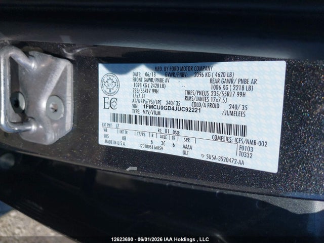 Продажа на аукционе авто 2018 Ford Escape Se, vin: 1FMCU0GD4JUC92221, номер лота: 12623690
