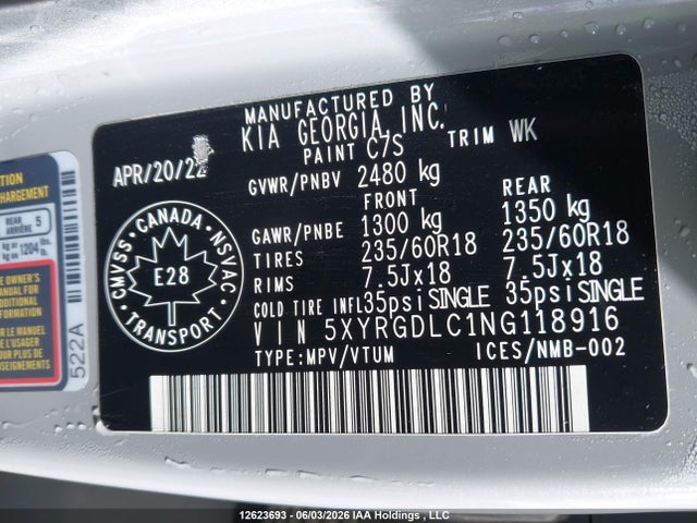 Aukcja sprzedaży 2022 Kia Sorento 2.5l Lx Premium/2.5l Lx+, vin: 5XYRGDLC1NG118916, numer aukcji: 12623693