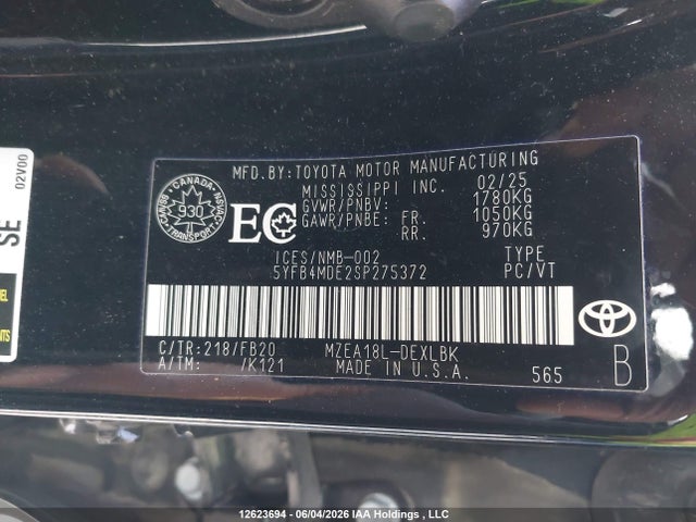 Продажа на аукционе авто 2025 Toyota Corolla Le, vin: 5YFB4MDE2SP275372, номер лота: 12623694