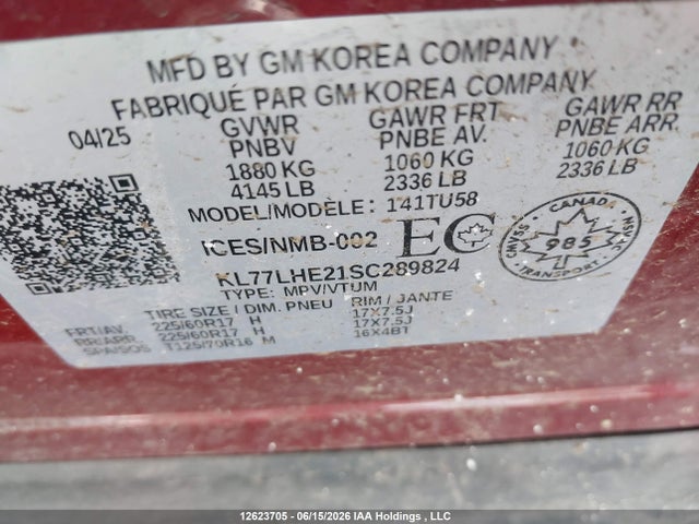 KL77LHE21SC289824 Chevrolet Trax
