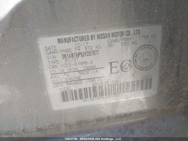 Aukcja sprzedaży 2018 Nissan Sentra S/sv/sr/sl, vin: 3N1AB7AP8JY207877, numer aukcji: 12623709