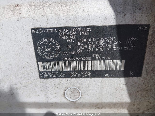 Продаж на аукціоні авто 2006 Toyota Rav4 Sport V6, vin: JTMBK32V766000550, номер лоту: 12623714