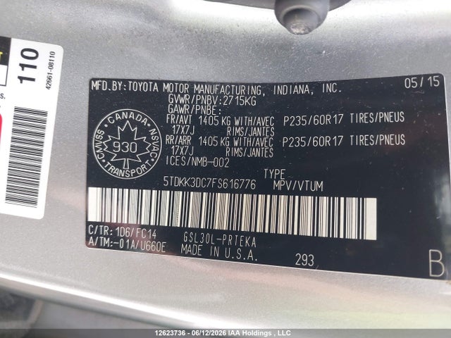 Toyota SIENNA LE 2015 5TDKK3DC7FS616776 Image 9