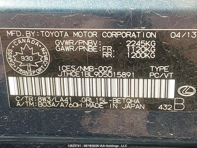 12623741 :رقم المزاد ، JTHCE1BL9D5015891 vin ، 2013 Lexus Gs 350 350 مزاد بيع