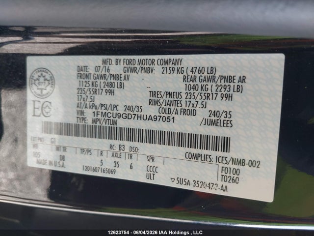 2017 Ford Escape Se მანქანა იყიდება აუქციონზე, vin: 1FMCU9GD7HUA97051, აუქციონის ნომერი: 12623754
