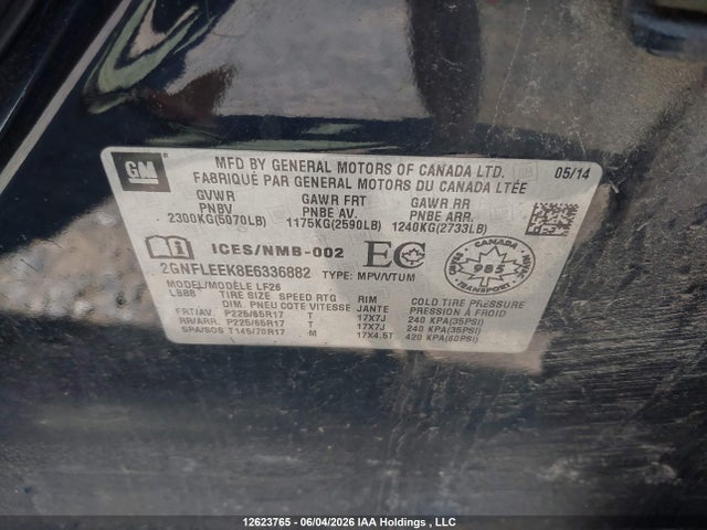 12623765 :رقم المزاد ، 2GNFLEEK8E6336882 vin ، 2014 Chevrolet Equinox Ls مزاد بيع