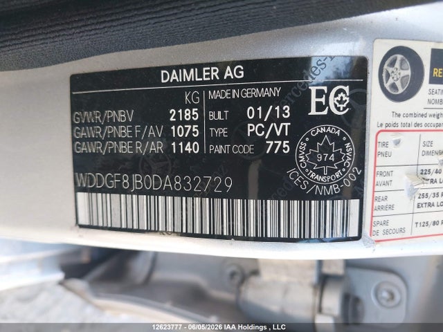 12623777 :رقم المزاد ، WDDGF8JB0DA832729 vin ، 2013 Mercedes-benz C 350 4matic مزاد بيع