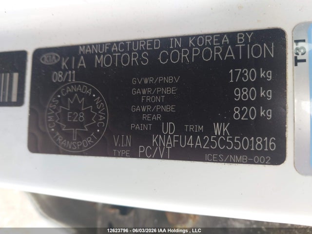 12623796 :رقم المزاد ، KNAFU4A25C5501816 vin ، 2012 Kia Forte 2.0l Ex مزاد بيع