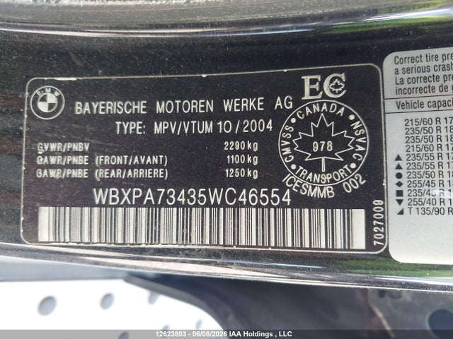 12623803 :رقم المزاد ، WBXPA73435WC46554 vin ، 2005 Bmw X3 2.5i مزاد بيع