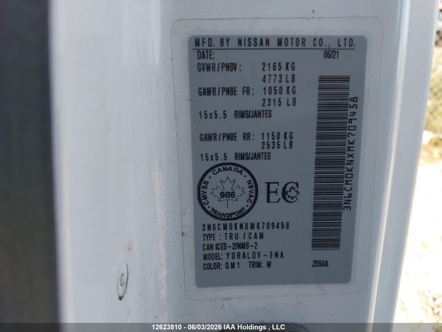 12623810 :رقم المزاد ، 3N6CM0KNXMK709458 vin ، 2021 Nissan Nv200 2.5s/2.5sv مزاد بيع
