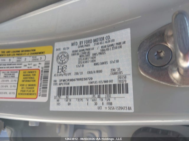 2024 Ford Bronco Sport Big Bend მანქანა იყიდება აუქციონზე, vin: 3FMCR9B67RRE50729, აუქციონის ნომერი: 12623812