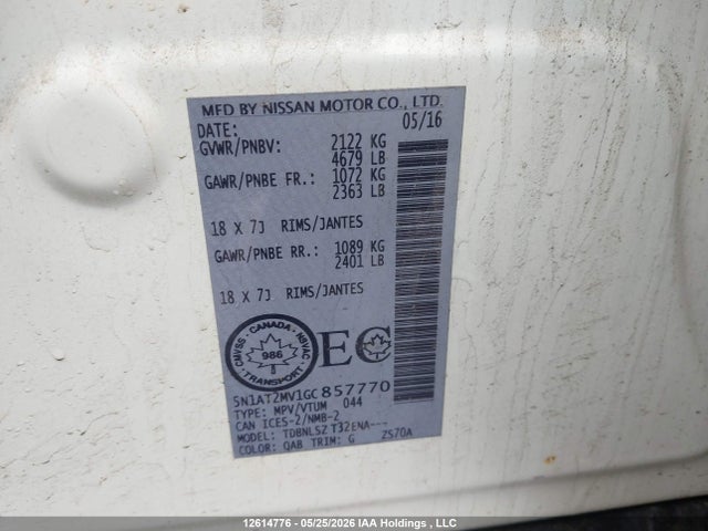 5N1AT2MV1GC857770 Nissan Rogue S/sl Premium/sv