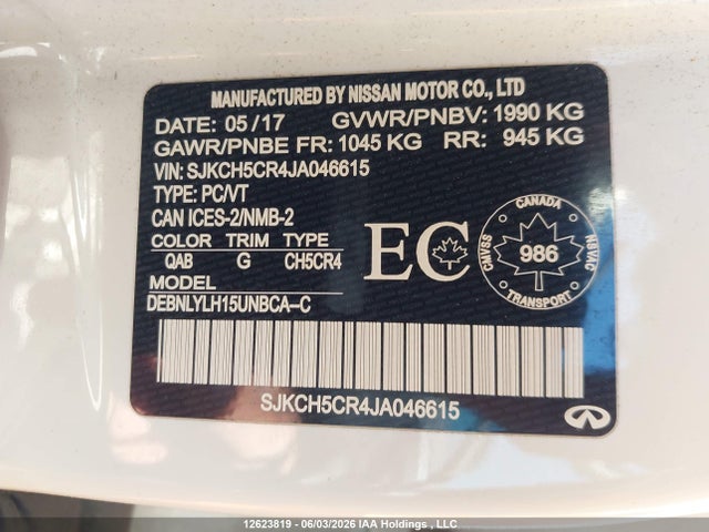 12623819 :رقم المزاد ، SJKCH5CR4JA046615 vin ، 2018 Infiniti Qx30 Luxe مزاد بيع