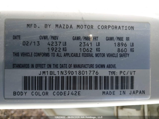 Продаж на аукціоні авто 2013 Mazda Mazdaspeed3 Msp3, vin: JM1BL1N39D1801776, номер лоту: 12623822