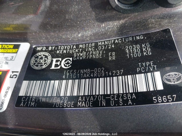 Продаж на аукціоні авто 2024 Toyota Camry Se Night Shade/se, vin: 4T1G11AK4RU914237, номер лоту: 12623823