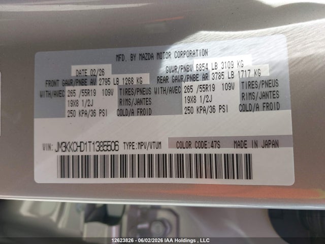 Aukcja sprzedaży 2026 Mazda Cx-90 Premium Sport, vin: JM3KKCHD1T1385506, numer aukcji: 12623826