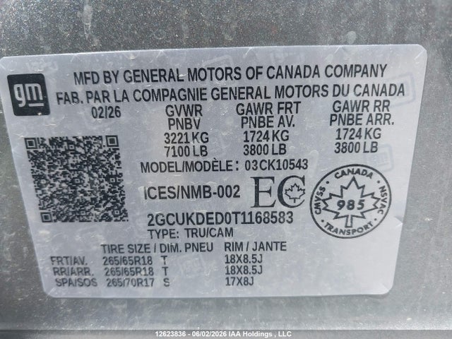 Aukcja sprzedaży 2026 Chevrolet Silverado K1500 Lt, vin: 2GCUKDED0T1168583, numer aukcji: 12623836