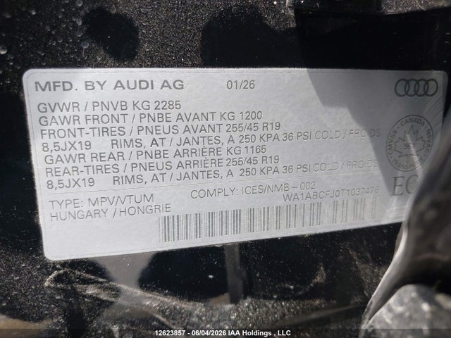 Aukcja sprzedaży 2026 Audi Q3 Progressiv, vin: WA1ABCFJ0T1037476, numer aukcji: 12623857