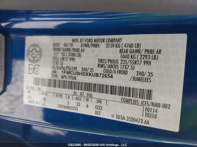 Ford ESCAPE SEL 2019 1FMCU9HDXKUB72654 Image 9