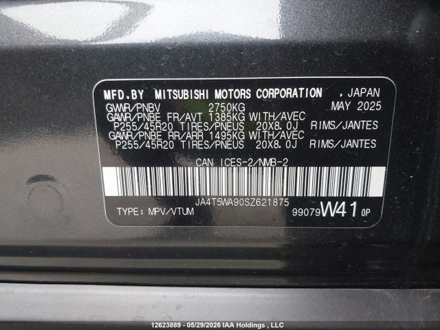Aukcja sprzedaży 2025 Mitsubishi Outlander Sel, vin: JA4T5WA90SZ621875, numer aukcji: 12623889