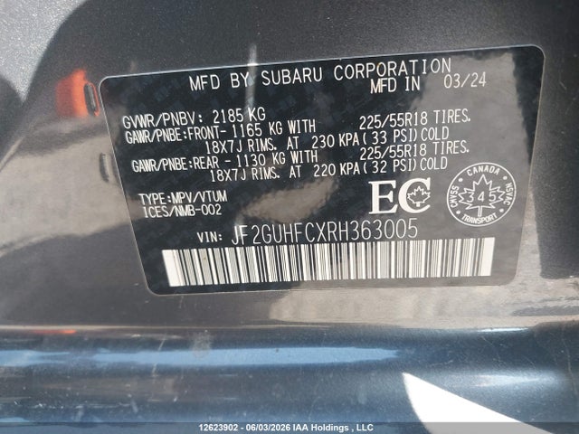 Aukcja sprzedaży 2024 Subaru Crosstrek Sport, vin: JF2GUHFCXRH363005, numer aukcji: 12623902