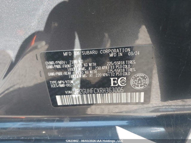 Aukcja sprzedaży 2024 Subaru Crosstrek Sport, vin: JF2GUHFCXRH363005, numer aukcji: 12623902
