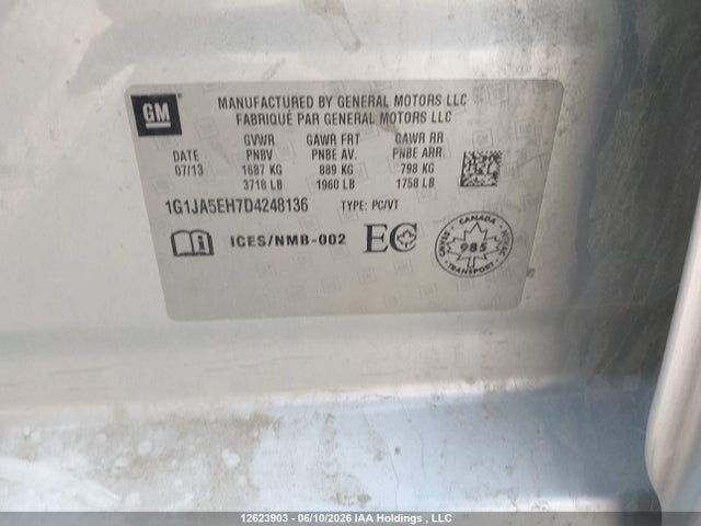 Aukcja sprzedaży 2013 Chevrolet Sonic Ls, vin: 1G1JA5EH7D4248136, numer aukcji: 12623903