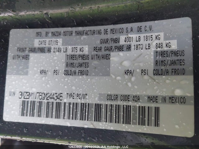 2016 Mazda Mazda3 Gs მანქანა იყიდება აუქციონზე, vin: 3MZBM1V76GM244345, აუქციონის ნომერი: 12623905