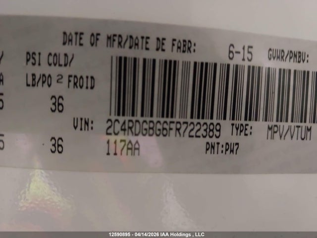 2C4RDGBG6FR722389 Dodge Grand Caravan Se/sxt