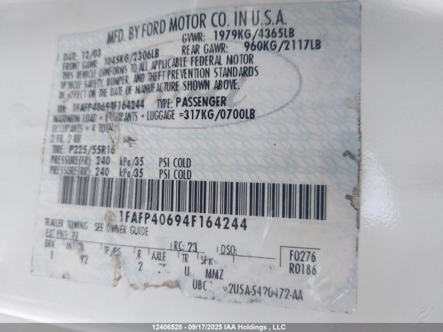 Продажа на аукционе авто 2004 Ford Mustang, vin: 1FAFP40694F164244, номер лота: 12406528