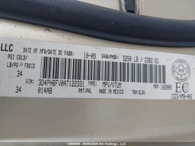 Продаж на аукціоні авто 2010 Dodge Journey R/t, vin: 3D4PH6FV0AT122331, номер лоту: 12608068