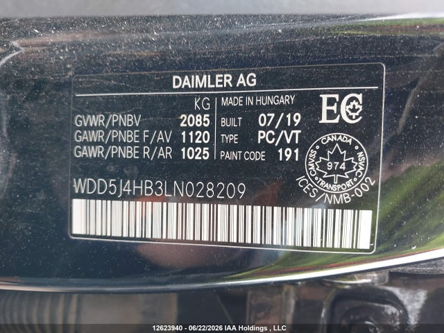 12623940 :رقم المزاد ، WDD5J4HB3LN028209 vin ، 2020 Mercedes-benz Cla 250 Coupe 4matic مزاد بيع